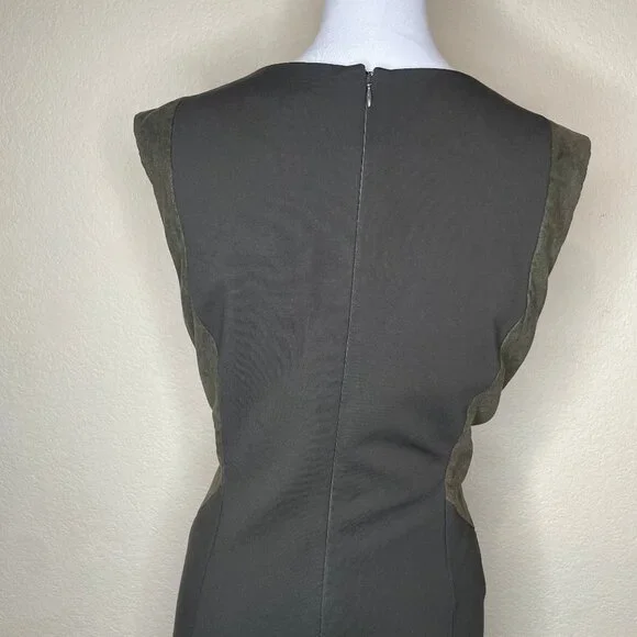 Antonio Melani Olive Green Faux Suede Panel Sheath Dress Size 14 - Picture 4 of 10